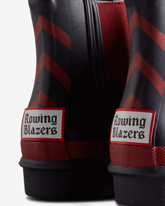 UK Hunter Women Rowing Blazers Zig Zag Chelsea Boots Evening Blue/Sundried Red 28BV185