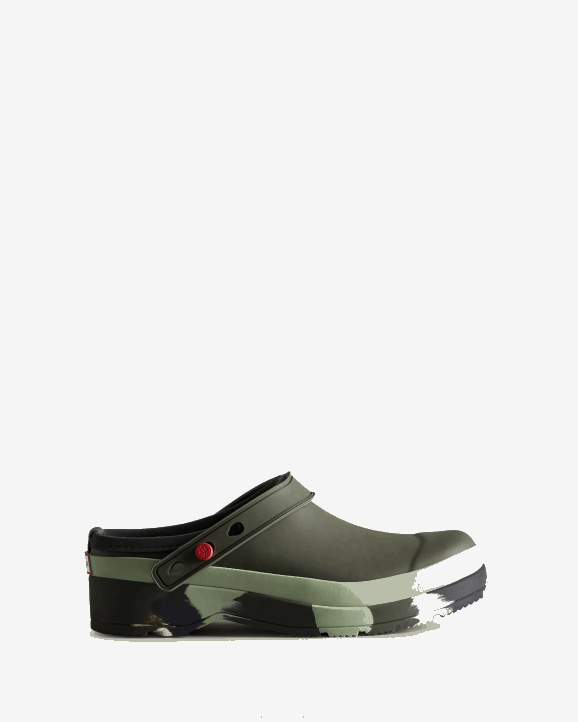 UK Hunter Women Play Colour Splash Sole Strap Clogs Dark Olive/Everglade Green/Black/Shaded White 28BV252