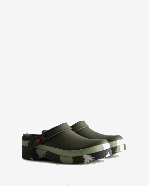 UK Hunter Women Play Colour Splash Sole Strap Clogs Dark Olive/Everglade Green/Black/Shaded White 28BV252