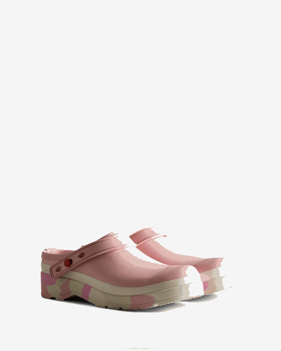 UK Hunter Women Play Colour Splash Sole Strap Clogs Faded Rose/Shaded White/Pink Fizz/Skimming Stone 28BV253