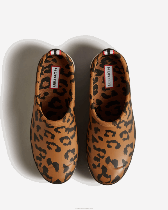 UK Hunter Women Play Hybrid Leopard Print Clogs Black/Cast 28BV201