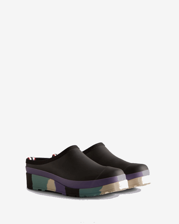 UK Hunter Women Play Striped Sole Clogs Black/Iridescent Purple/Birdseye Blue/White Willow 28BV249