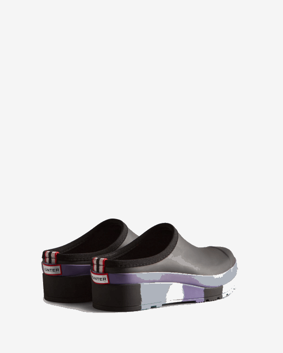 UK Hunter Women Play Striped Sole Clogs Black/Iridescent Purple/Birdseye Blue/White Willow 28BV249