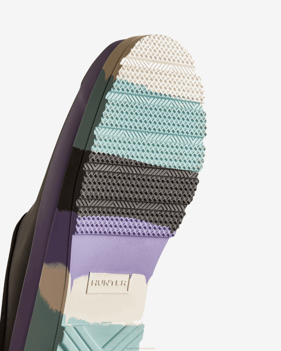 UK Hunter Women Play Striped Sole Clogs Black/Iridescent Purple/Birdseye Blue/White Willow 28BV249