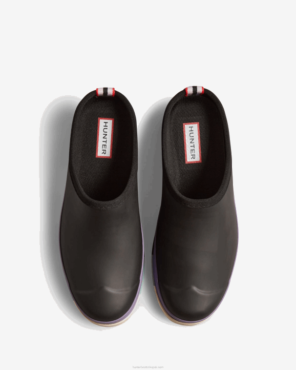 UK Hunter Women Play Striped Sole Clogs Black/Iridescent Purple/Birdseye Blue/White Willow 28BV249