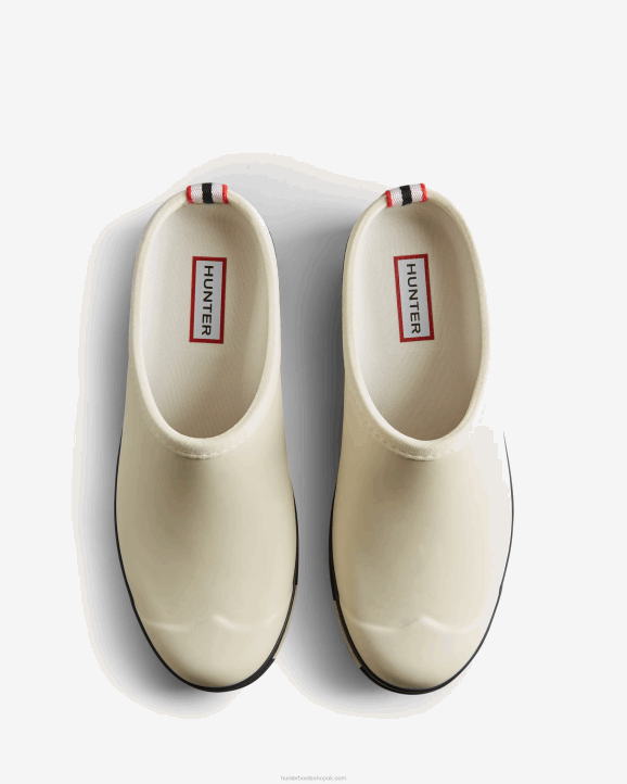 UK Hunter Women Play Striped Sole Clogs White Willow/Black 28BV250