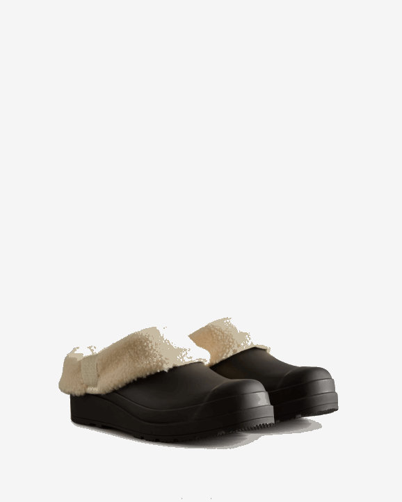 UK Hunter Women Play Vegan Shearling Insulated Clogs Black 28BV258