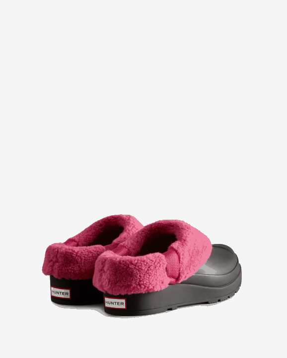 UK Hunter Women Play Vegan Shearling Insulated Clogs Black/Prismatic Pink 28BV259
