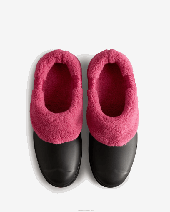 UK Hunter Women Play Vegan Shearling Insulated Clogs Black/Prismatic Pink 28BV259