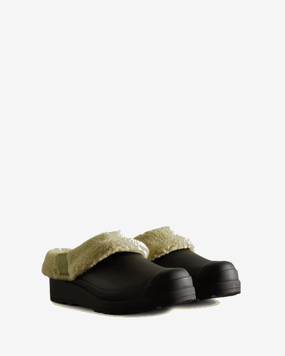 UK Hunter Women Play Vegan Shearling Insulated Clogs Black/Wild Green 28BV260
