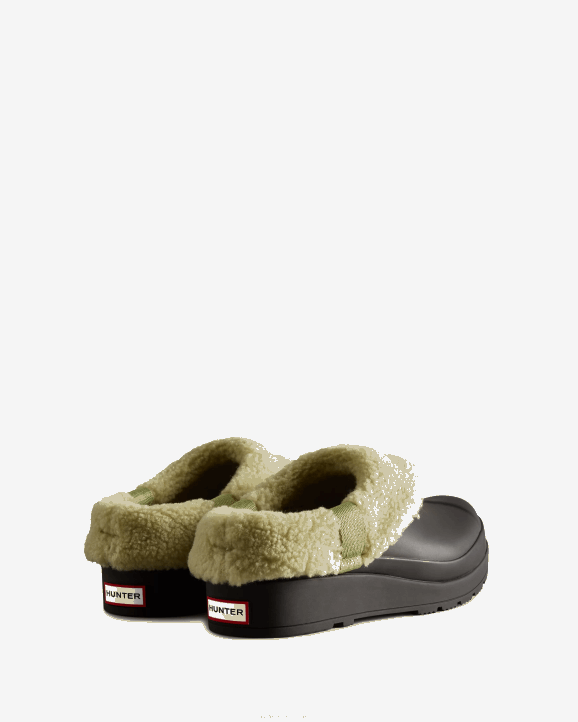 UK Hunter Women Play Vegan Shearling Insulated Clogs Black/Wild Green 28BV260