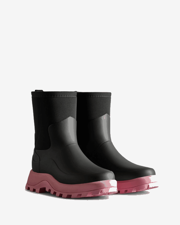 UK Hunter Women City Explorer Short Neoprene Boots Black/Pink Fizz 28BV49