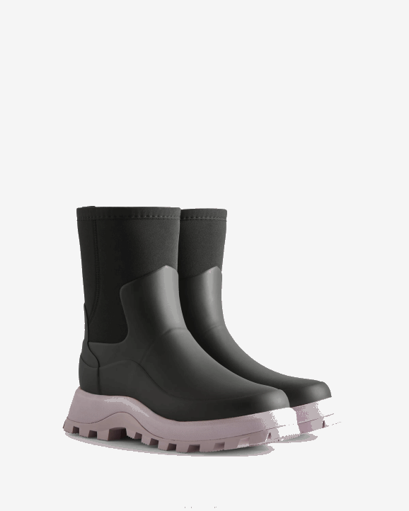 UK Hunter Women City Explorer Short Neoprene Boots Black/Tempered Mauve 28BV163