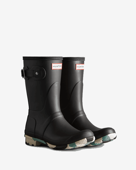 UK Hunter Women Colour Splash Sole Short Rain Boots Black/White Willow/Birseye Blue 28BV131