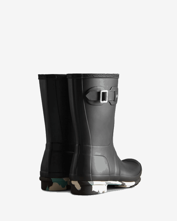 UK Hunter Women Colour Splash Sole Short Rain Boots Black/White Willow/Birseye Blue 28BV131