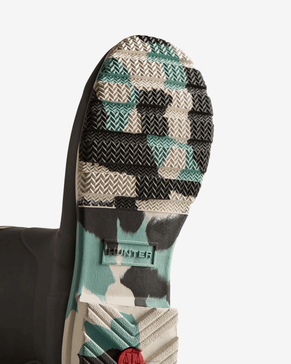 UK Hunter Women Colour Splash Sole Short Rain Boots Black/White Willow/Birseye Blue 28BV131