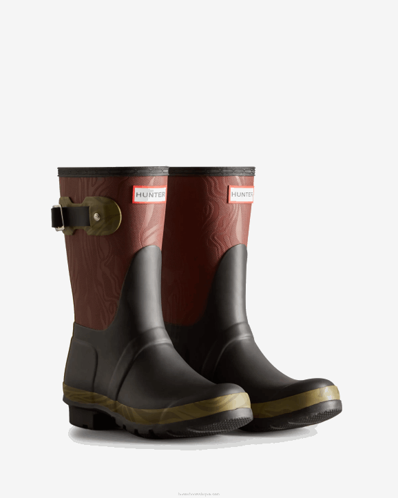 UK Hunter Women Erosion Texture Patchwork Short Rain Boots Erosion Texture Patchwork 28BV316
