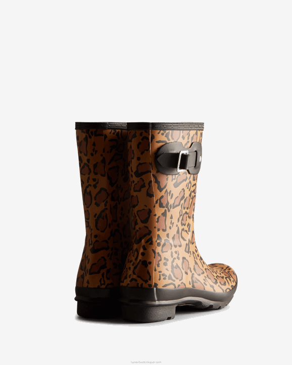 UK Hunter Women Leopard Print Short Rain Boots Rich Tan/Saddle/Black 28BV128