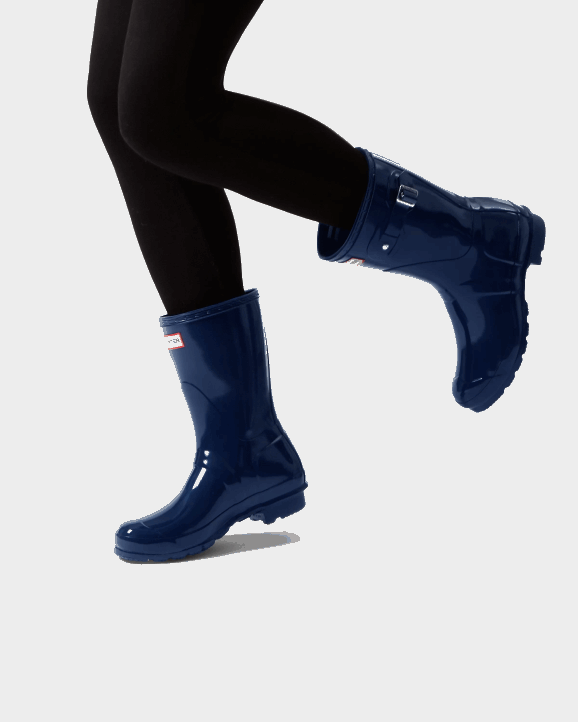 UK Hunter Women Original Short Gloss Rain Boots Navy 28BV75