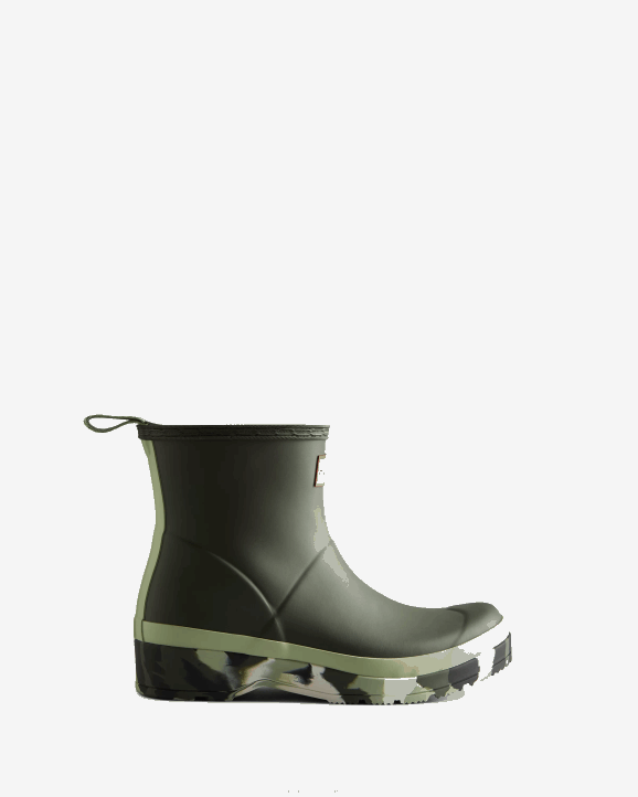 UK Hunter Women Play Short Colour Splash Sole Rain Boots Dark Olive/Everglade Green/Black/Shaded White 28BV52