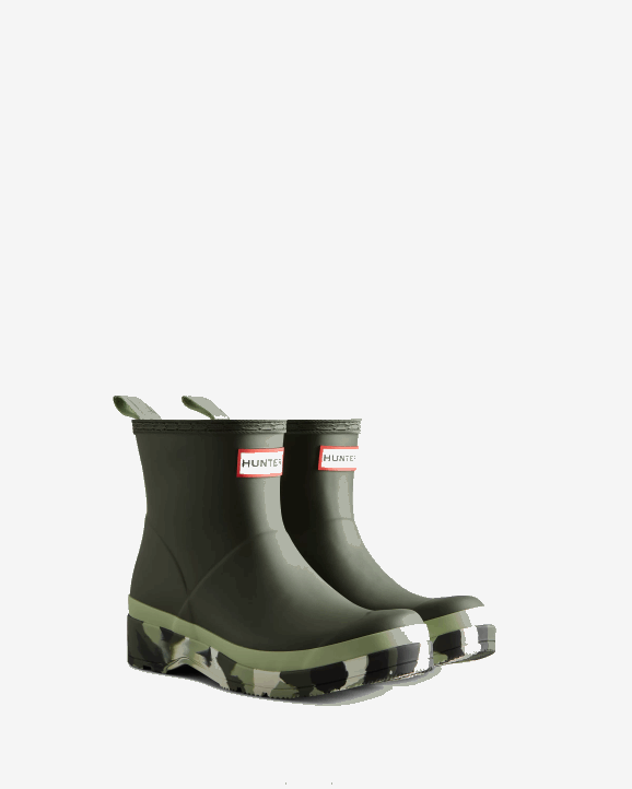 UK Hunter Women Play Short Colour Splash Sole Rain Boots Dark Olive/Everglade Green/Black/Shaded White 28BV52