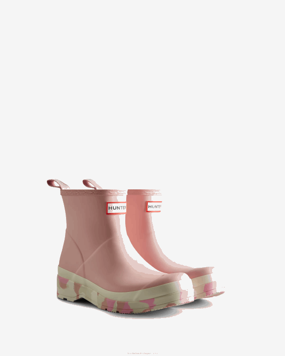 UK Hunter Women Play Short Colour Splash Sole Rain Boots Faded Rose/Shaded White/Pink Fizz/Skimming Stone 28BV164