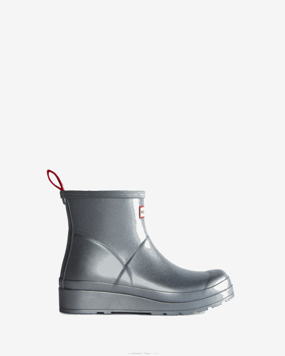 UK Hunter Women Play Short Cosmic Glitter Rain Boots Silver 28BV10
