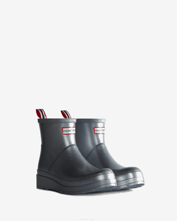 UK Hunter Women Play Short Cosmic Glitter Rain Boots Silver 28BV10