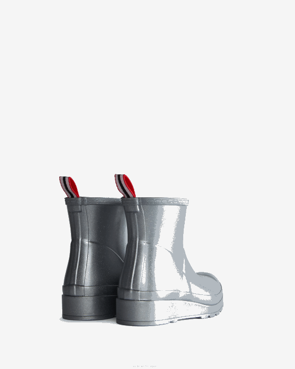 UK Hunter Women Play Short Cosmic Glitter Rain Boots Silver 28BV10