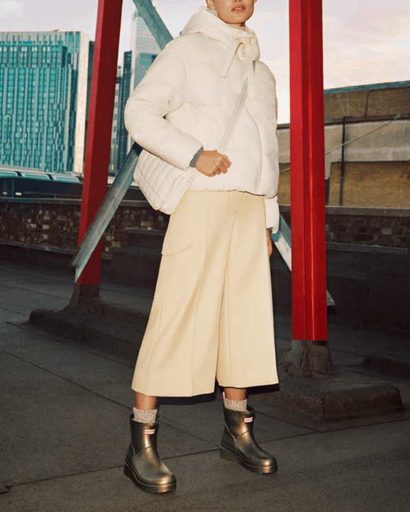 UK Hunter Women Play Short Pearlized Rain Boots Gold 28BV213