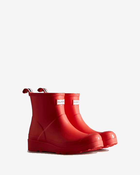 UK Hunter Women Play Short Rain Boots Logo Red 28BV33