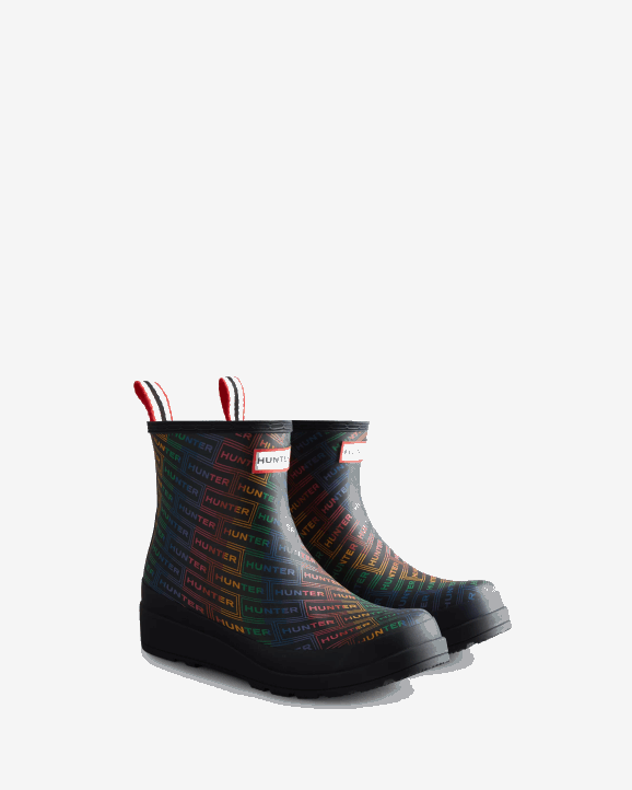 UK Hunter Women Play Short Rainbow Logo Print Rain Boots Hunter Logo Rainbow Xray Navy 28BV315