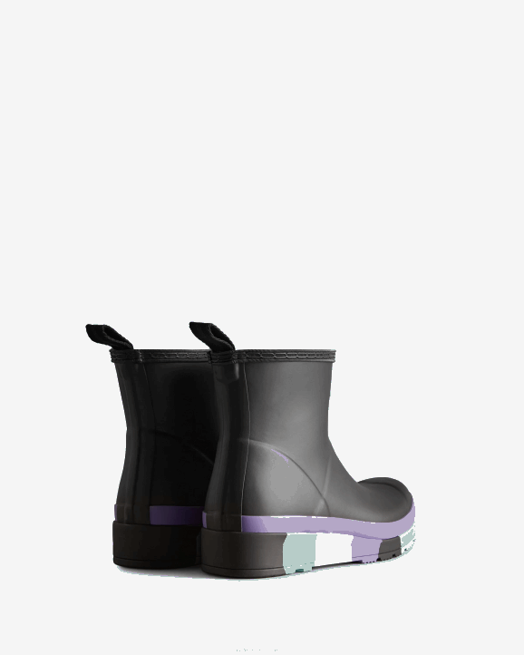 UK Hunter Women Play Short Striped Sole Rain Boots Black/Iridescent Purple/Birdseye Blue/White Willow 28BV129