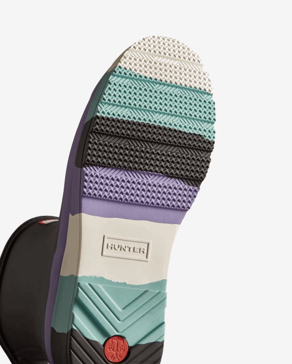 UK Hunter Women Play Short Striped Sole Rain Boots Black/Iridescent Purple/Birdseye Blue/White Willow 28BV129