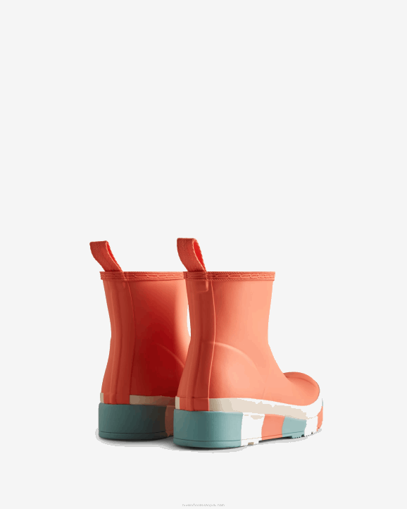 UK Hunter Women Play Short Striped Sole Rain Boots Persimmon Pink/White Willow/Birdseye Blue 28BV183