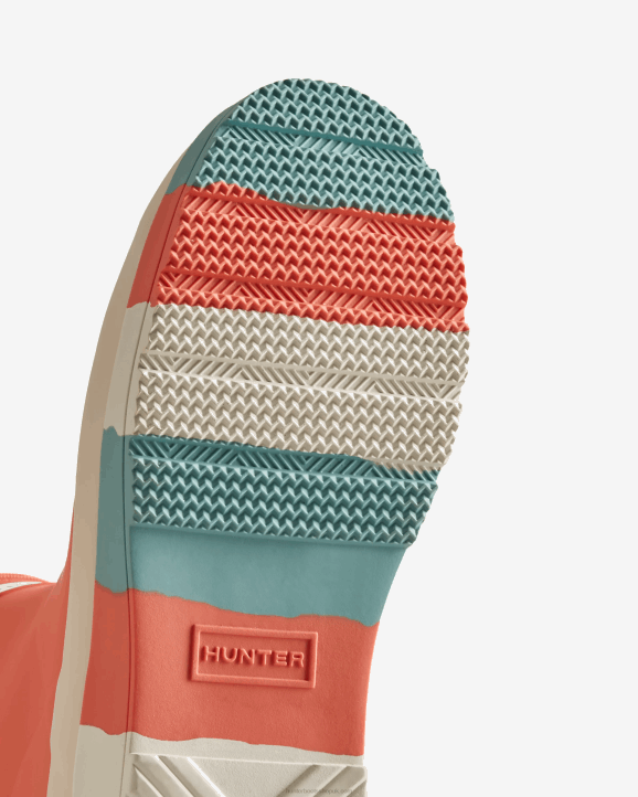 UK Hunter Women Play Short Striped Sole Rain Boots Persimmon Pink/White Willow/Birdseye Blue 28BV183