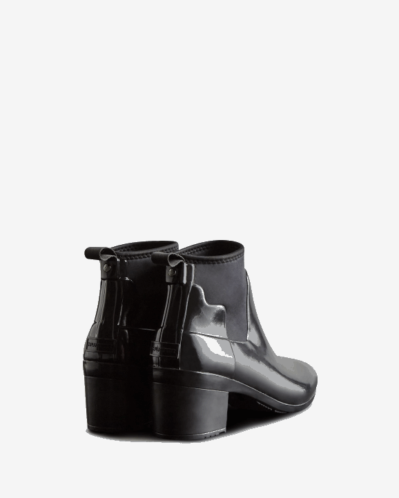 UK Hunter Women Refined Slim Fit Gloss Mid Heel Boots Black 28BV296