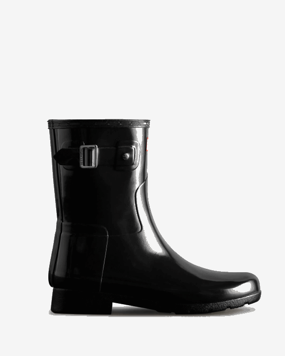 UK Hunter Women Refined Slim Fit Short Gloss Rain Boot Black 28BV178