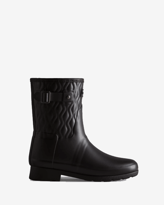 UK Hunter Women Refined Slim Fit Vertical Quilted Short Rain Boots Black 28BV127