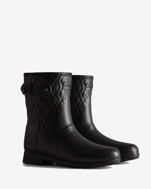 UK Hunter Women Refined Slim Fit Vertical Quilted Short Rain Boots Black 28BV127