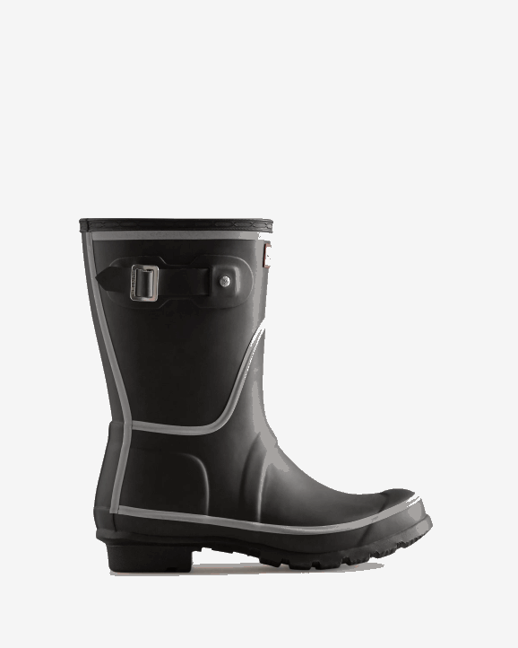 UK Hunter Women Reflective Outline Short Rain Boots Black 28BV181