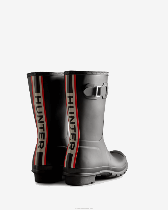 UK Hunter Women Tri-Colour Logo Backstrap Short Rain Boots Black 28BV50