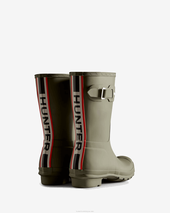 UK Hunter Women Tri-Colour Logo Backstrap Short Rain Boots Lichen Green 28BV2