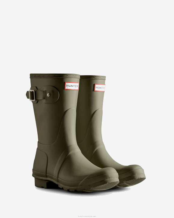 UK Hunter Women Tri-Colour Logo Backstrap Short Rain Boots Lichen Green 28BV2