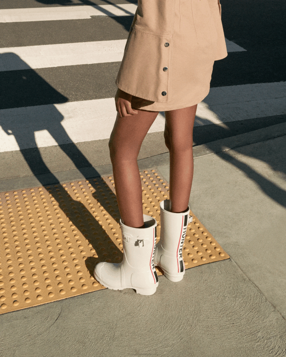 UK Hunter Women Tri-Colour Logo Backstrap Short Rain Boots White Willow 28BV3