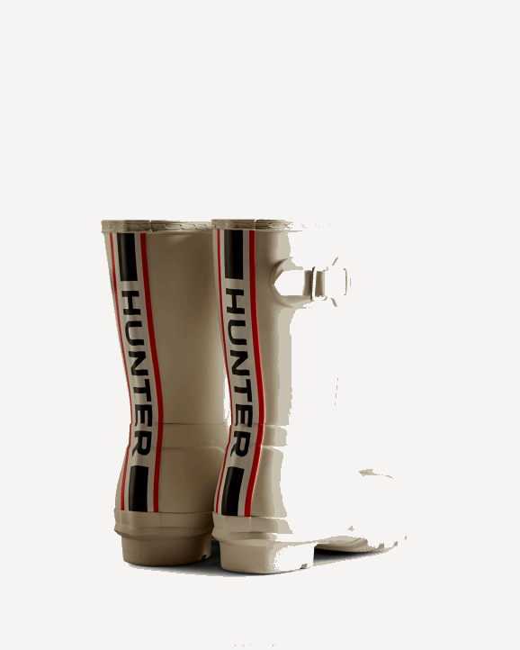 UK Hunter Women Tri-Colour Logo Backstrap Short Rain Boots White Willow 28BV3
