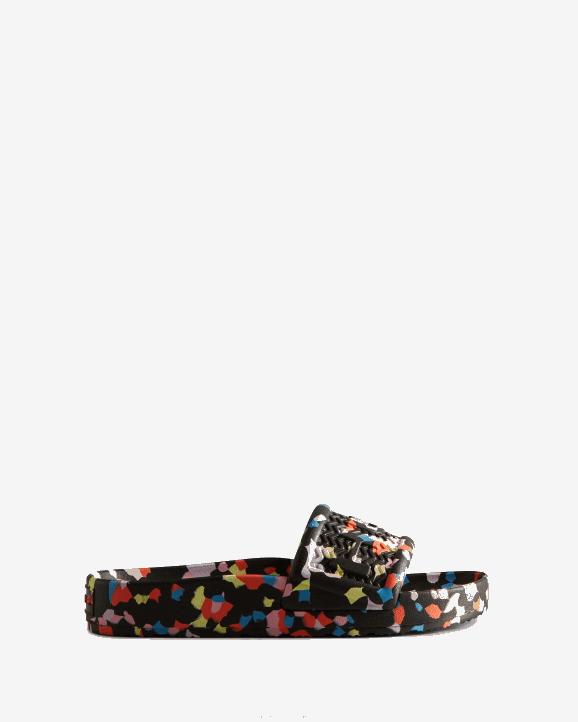 UK Hunter Women Bloom Marble Slides Black 28BV108