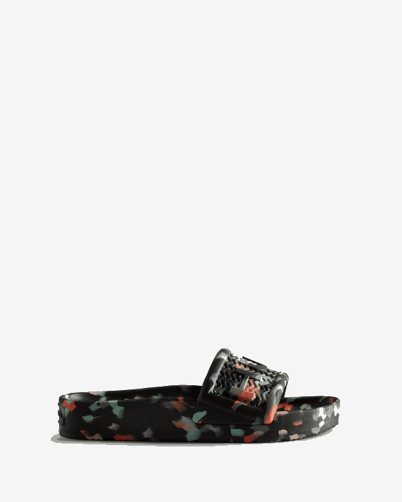UK Hunter Women Bloom Marble Slides Black 28BV285