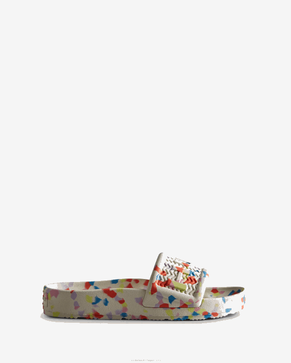 UK Hunter Women Bloom Marble Slides Shaded White 28BV236