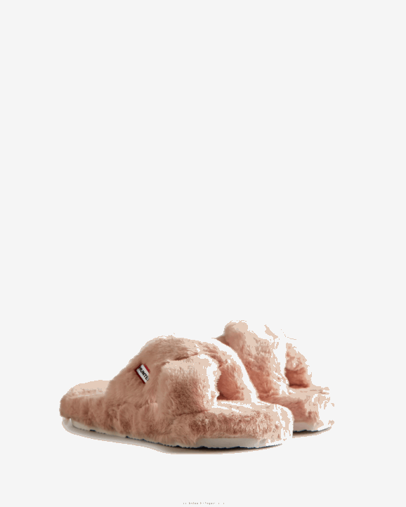 UK Hunter Women Faux Fur Flatform Crossover Slide Azalea Pink 28BV323